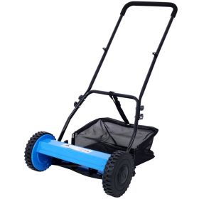 14 Inch 5-blade Hand Push Scroll Lawn Mower With Grass  Device, Blue (Color: Blue)