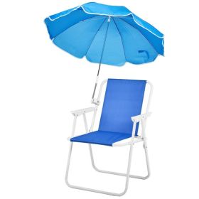 Folding Beach Chair with Umbrella for Adults, Lightweight Porable Camping Chair with 265lbs Capacity for Travel Picnic Concert & Outdoor Activiti (Color: Blue)