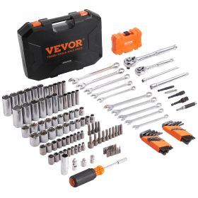 VEVOR Mechanics Tool Set And Socket Set,  Drive Deep And Standard Sockets, 145 Pcs SAE And Metric Mechanic Tool Kit With Bits, Combination Wrench (Option: Default)