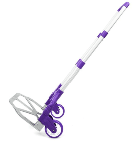 Portable Foldable Telescopic Trolley Luggage Cart Purple (Color: Purple)