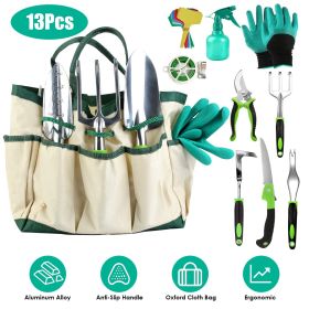 13Pcs Garden Tool Set Aluminum Alloy Gardening Hand Tools Starter Kit With Garden Bag Heavy Duty Outdoor Hand Tools With Non-Slip Ergonomic Handl (Option: AS PIC)