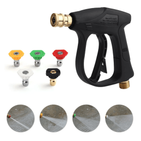 1/4" High Pressure Washer Gun 4000 PSI Car Wash Foam Spray Short Wand w/ Nozzle (Model: HP Washer Gun + 5 Nozzle Tips)
